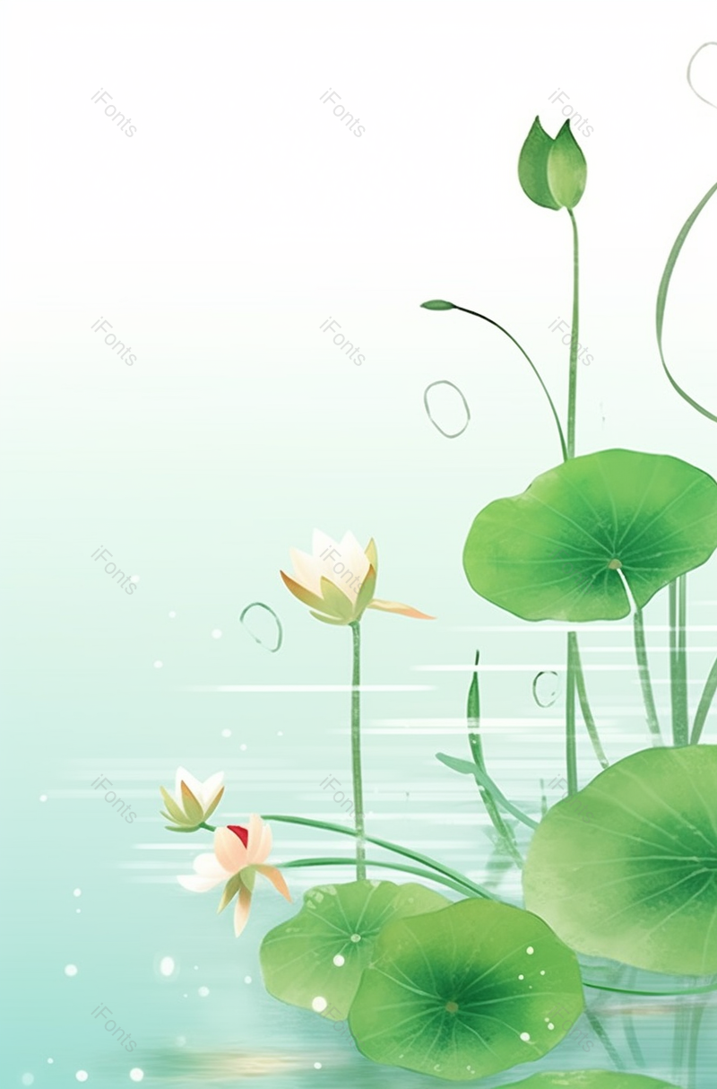 清雅夏天夏至荷花盛开开花荷叶植物水面户外景色自然插画,插画/手绘图,插画/手绘图库,插画/手绘图下载,插画/手绘